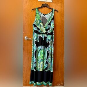 Elementz Black Maxi Dress with Green & Aqua Paisley